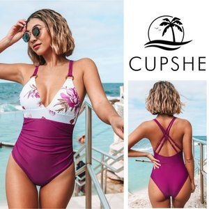 CUPSHE Romantic Floral O-Ring Tummy Control One Piece Swimsuit NEW WITH …